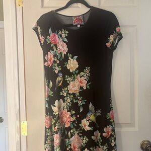 Johnny Was Janie Black MaxiDress with Pink & Cream Floral Print Size Small